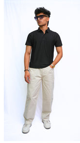 Men's Black Textured Imported polo shirt